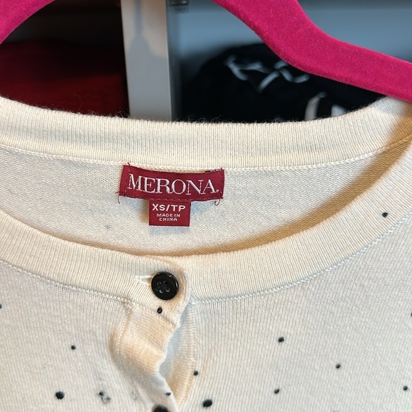 Merona cream and black dotted long sleeve front button cardigan size XS - Picture 2 of 3